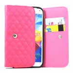 Wholesale Samsung Galaxy S3 S4 S5 Universal Flip Leather Wallet Case with Strap (Hot Pink)